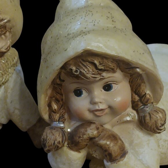 Vintage Adorable Winter Children Figurines – Cozy Winter Snow Play - Set of Two - Picture 11 of 12